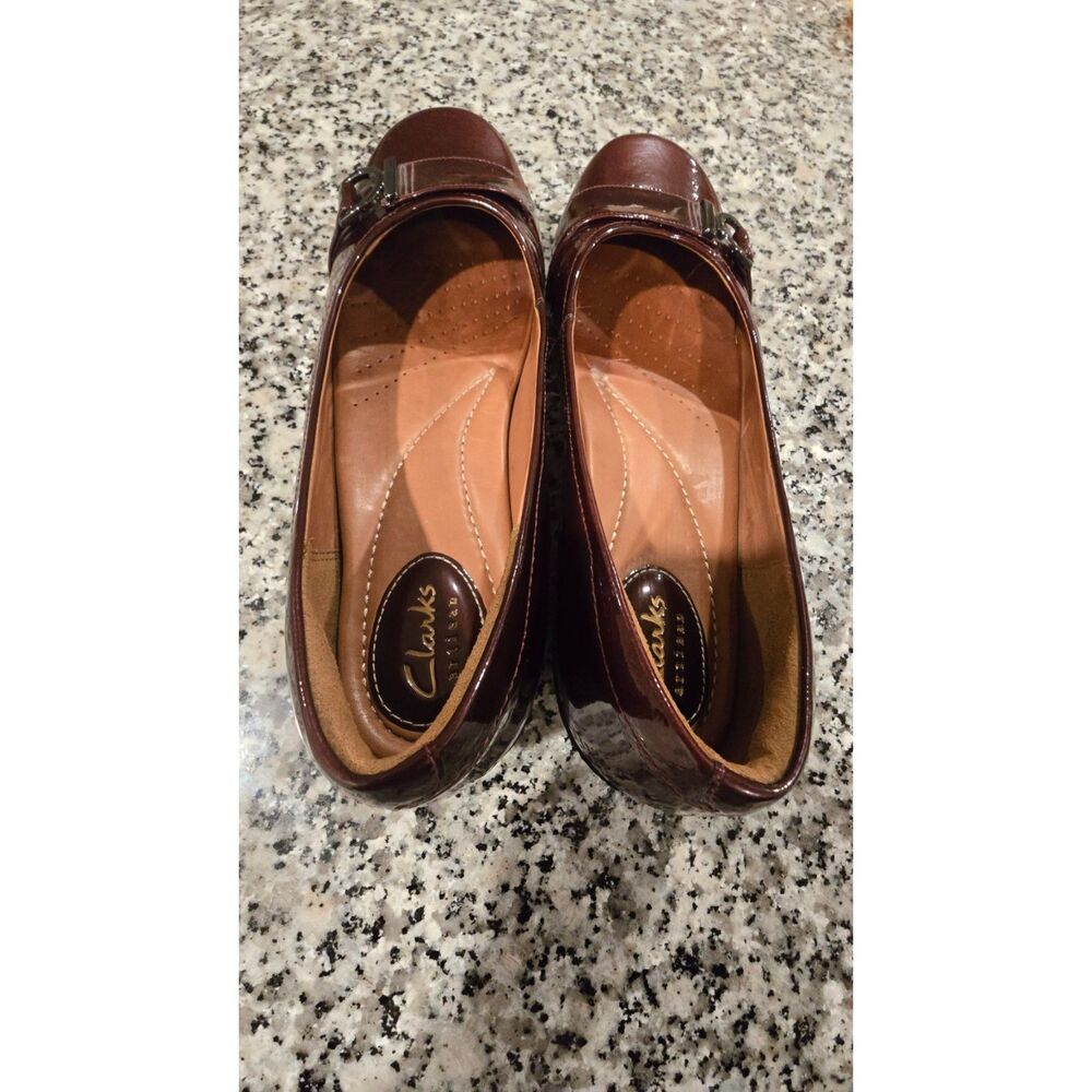 Burgundy Clark's patent leather flats